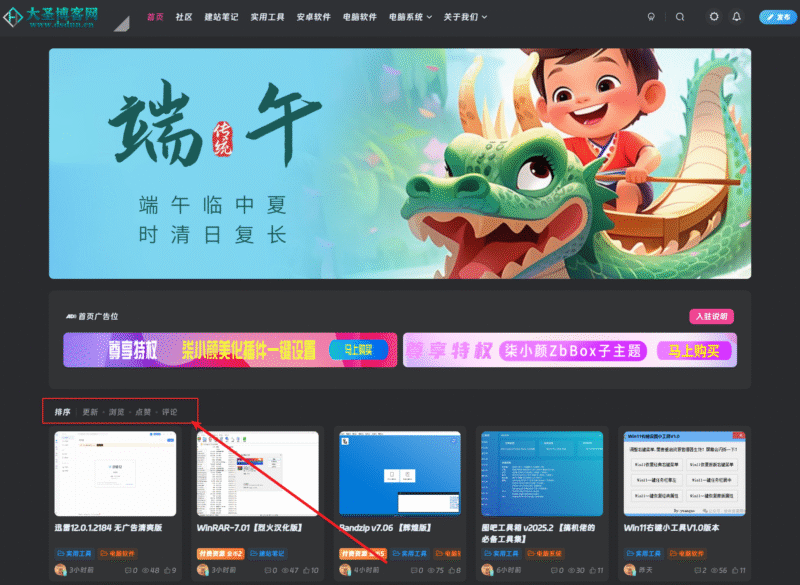 子比主题官网同款页面美化-大圣博客网